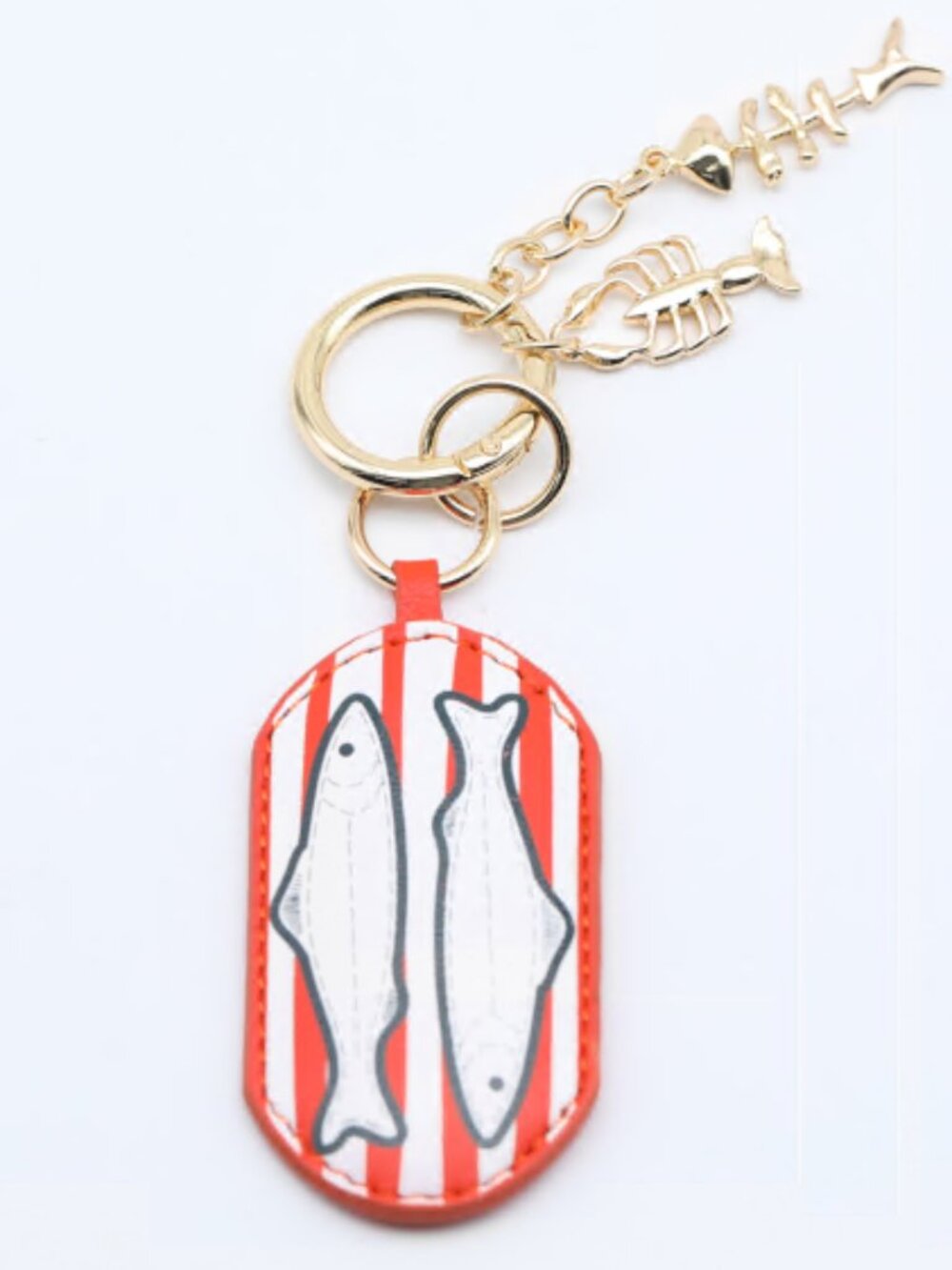 Free People Sardine Tin Red Striped Leather Bag Charm Keychain Coastal Chic